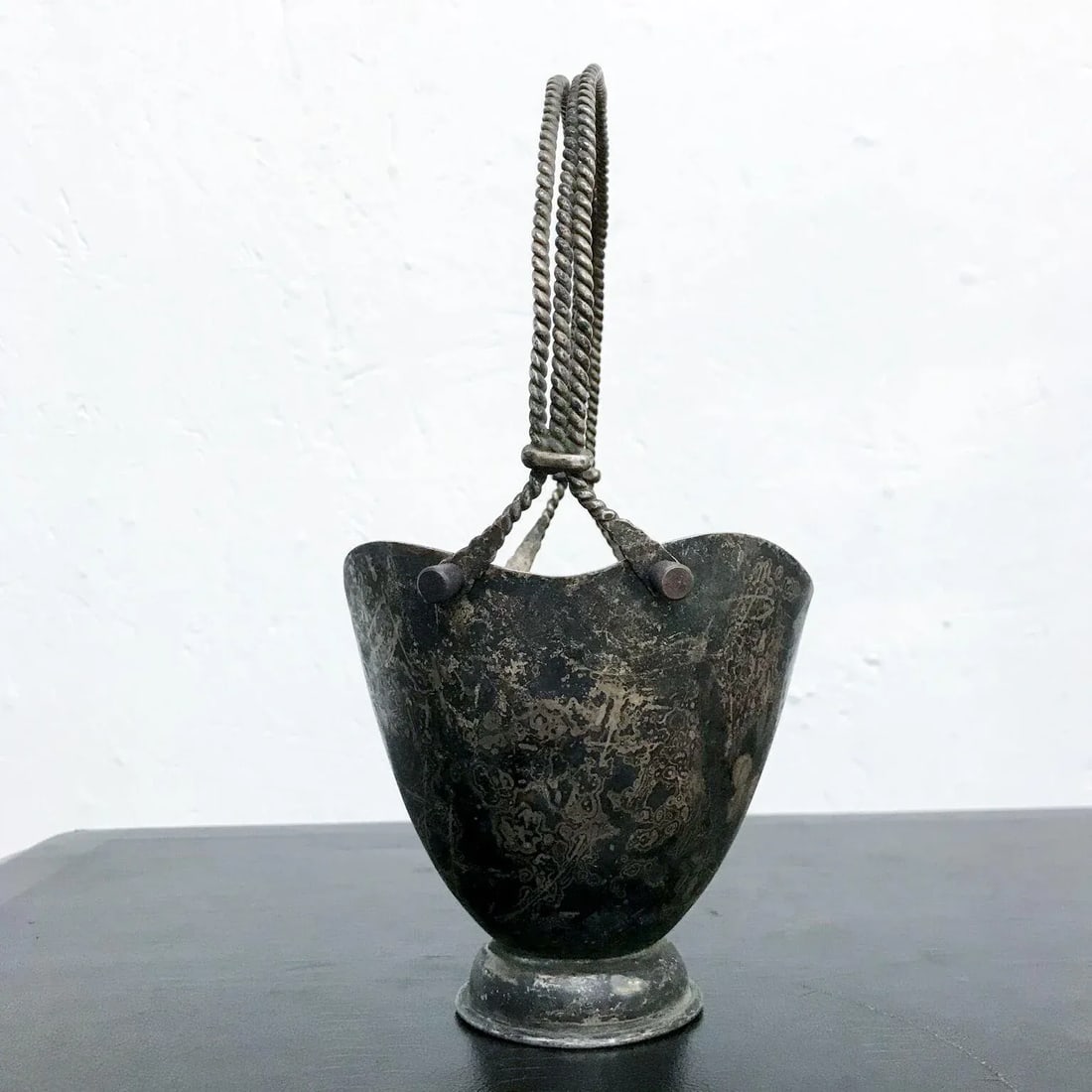 1960s Taxco Patinated Silverplate Heart Basket Mexico - 7