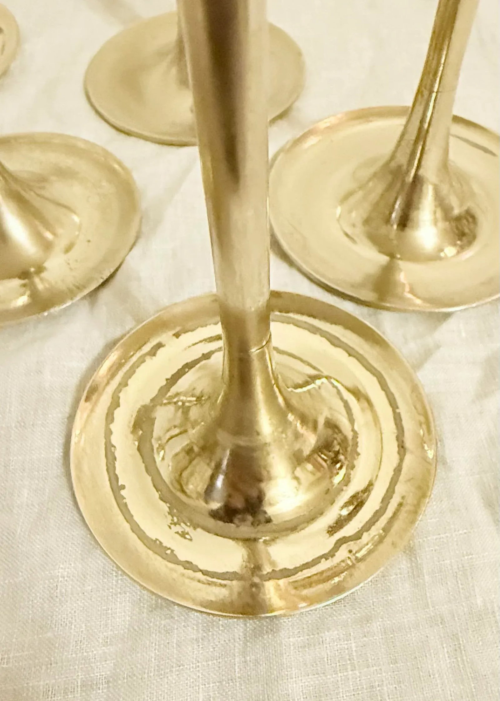 Vintage Curated Collection of Polished Brass Tulip Candlestick Holders - Set of 10 - 10