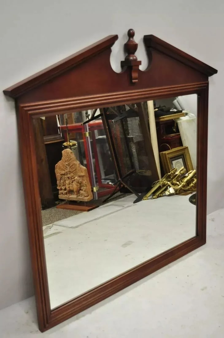 Late 20th Century Broyhill Usa Federal Style Broken Arch & Finial Cherry Wood Wall Dresser Mirror - 10