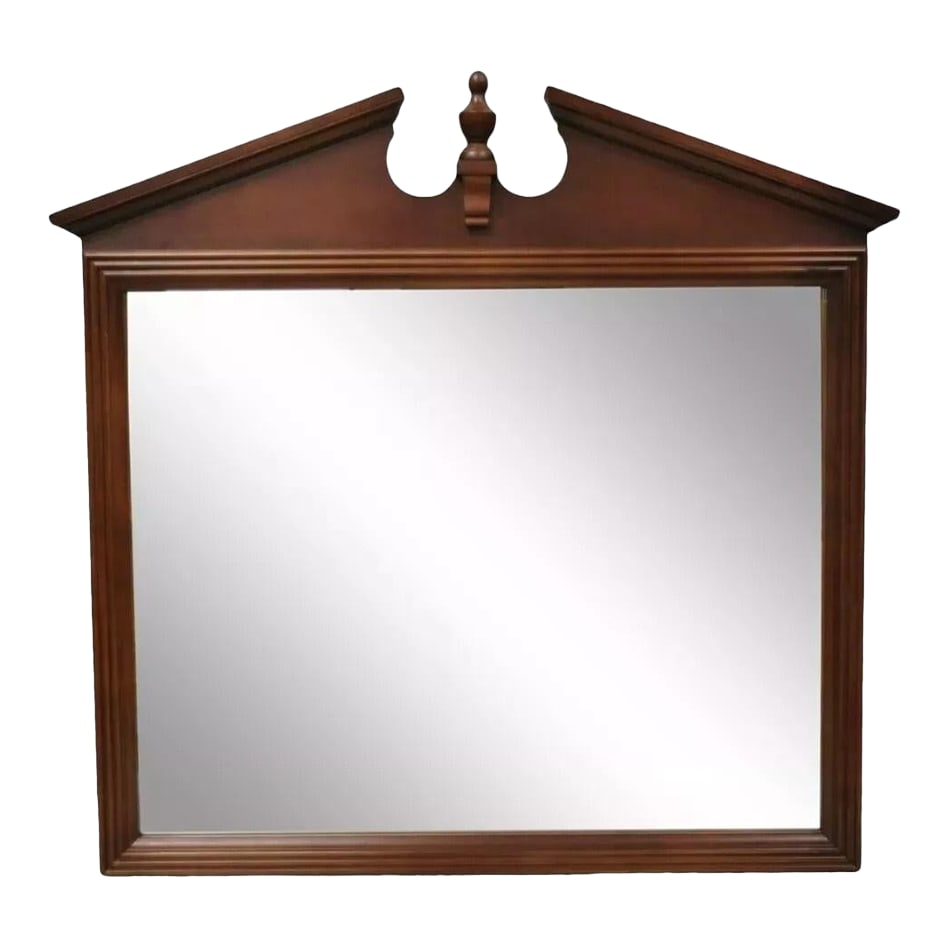 Late 20th Century Broyhill Usa Federal Style Broken Arch & Finial Cherry Wood Wall Dresser Mirror: Pre-owned Broyhill Federal Style Broken Arch & Finial Wall Dresser Mirror. Item feature a solid wood frame, beautiful wood grain, nicely carved details, quality American craftsmanship. Circa Late