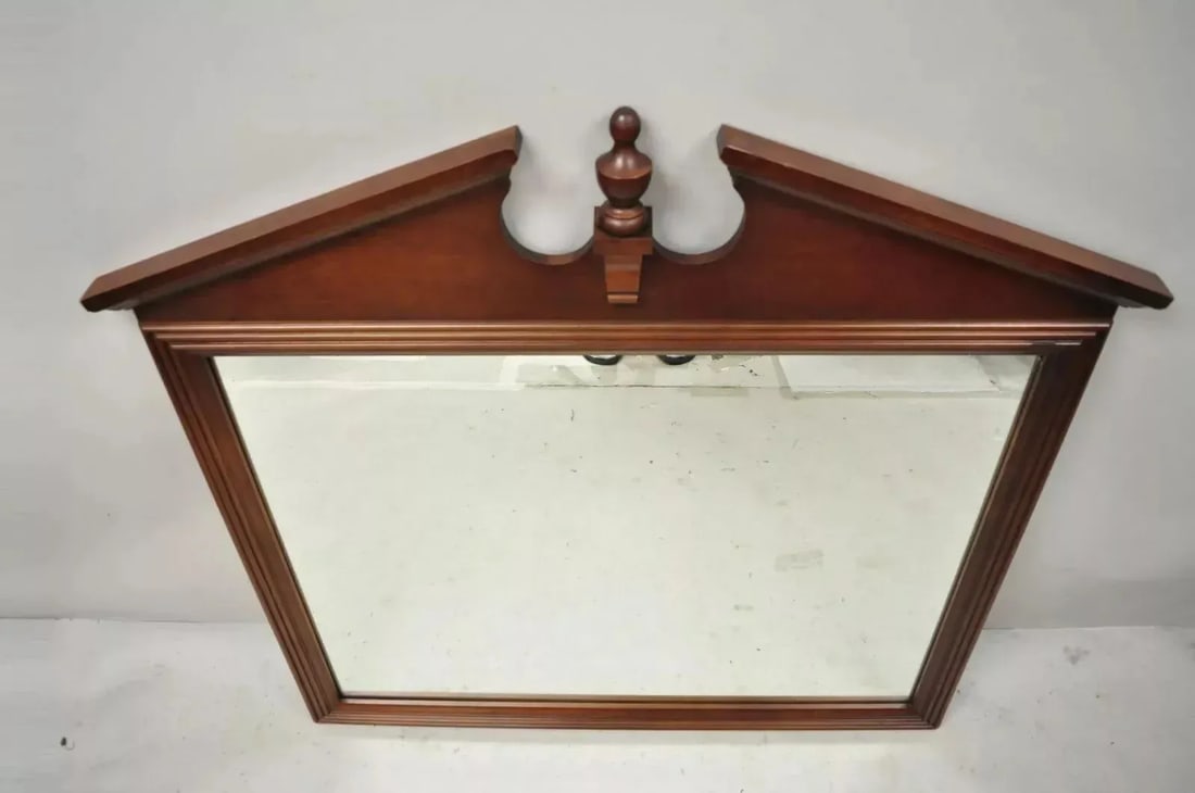 Late 20th Century Broyhill Usa Federal Style Broken Arch & Finial Cherry Wood Wall Dresser Mirror - 3