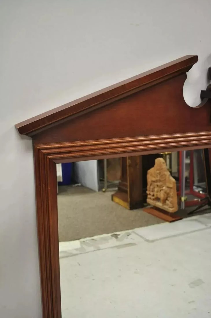 Late 20th Century Broyhill Usa Federal Style Broken Arch & Finial Cherry Wood Wall Dresser Mirror - 4