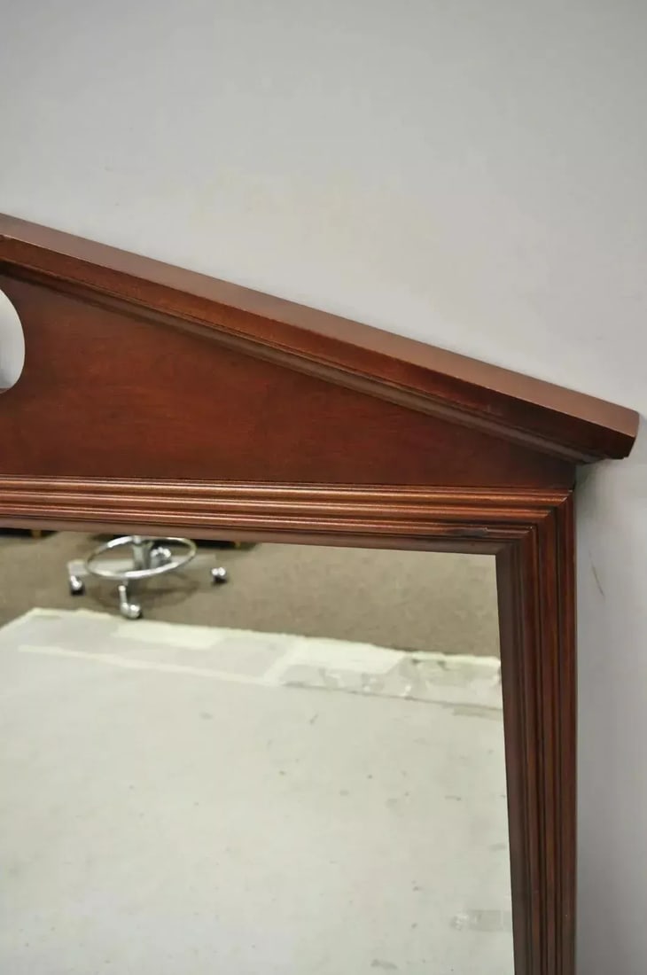 Late 20th Century Broyhill Usa Federal Style Broken Arch & Finial Cherry Wood Wall Dresser Mirror - 5