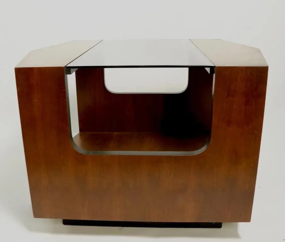 Mid Century Hexagonal Lane End Side Table With Smoked Glass Top - 2