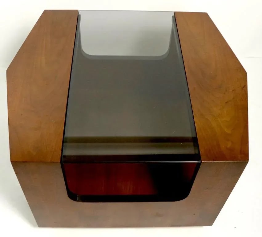 Mid Century Hexagonal Lane End Side Table With Smoked Glass Top - 9