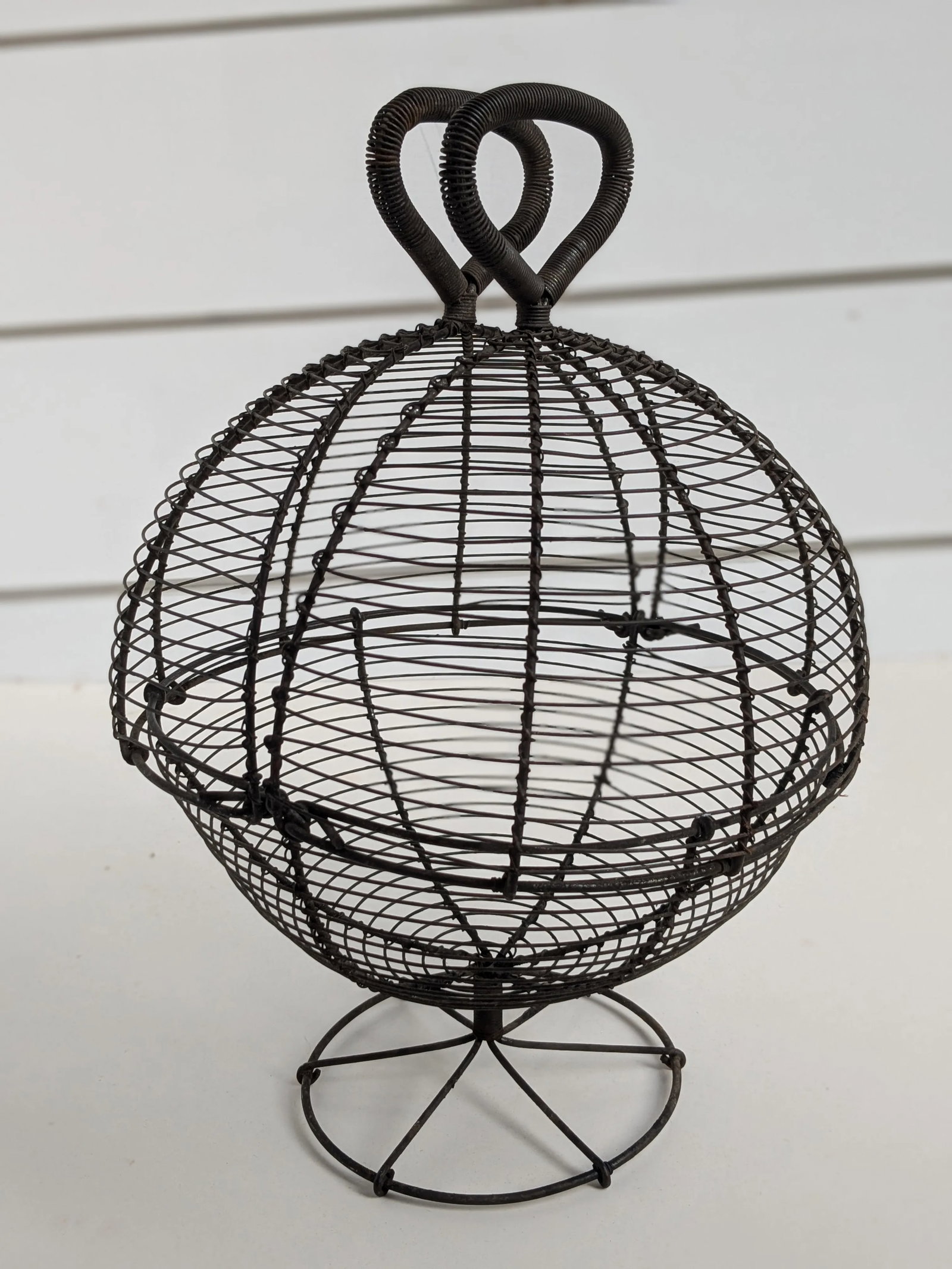 Antique French Primitive Wire Egg Basket / Lettuce Dryer - 3