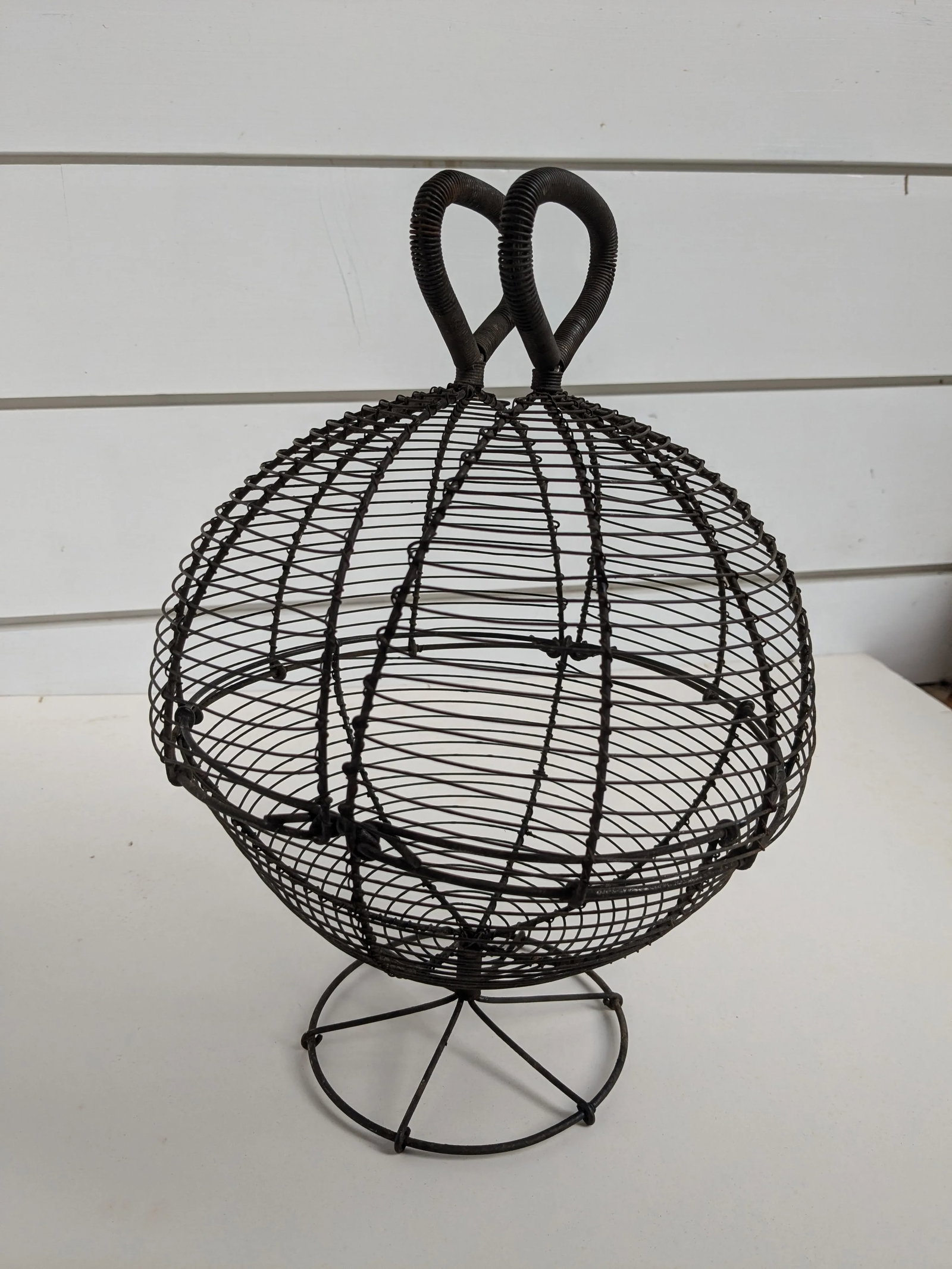 Antique French Primitive Wire Egg Basket / Lettuce Dryer - 5