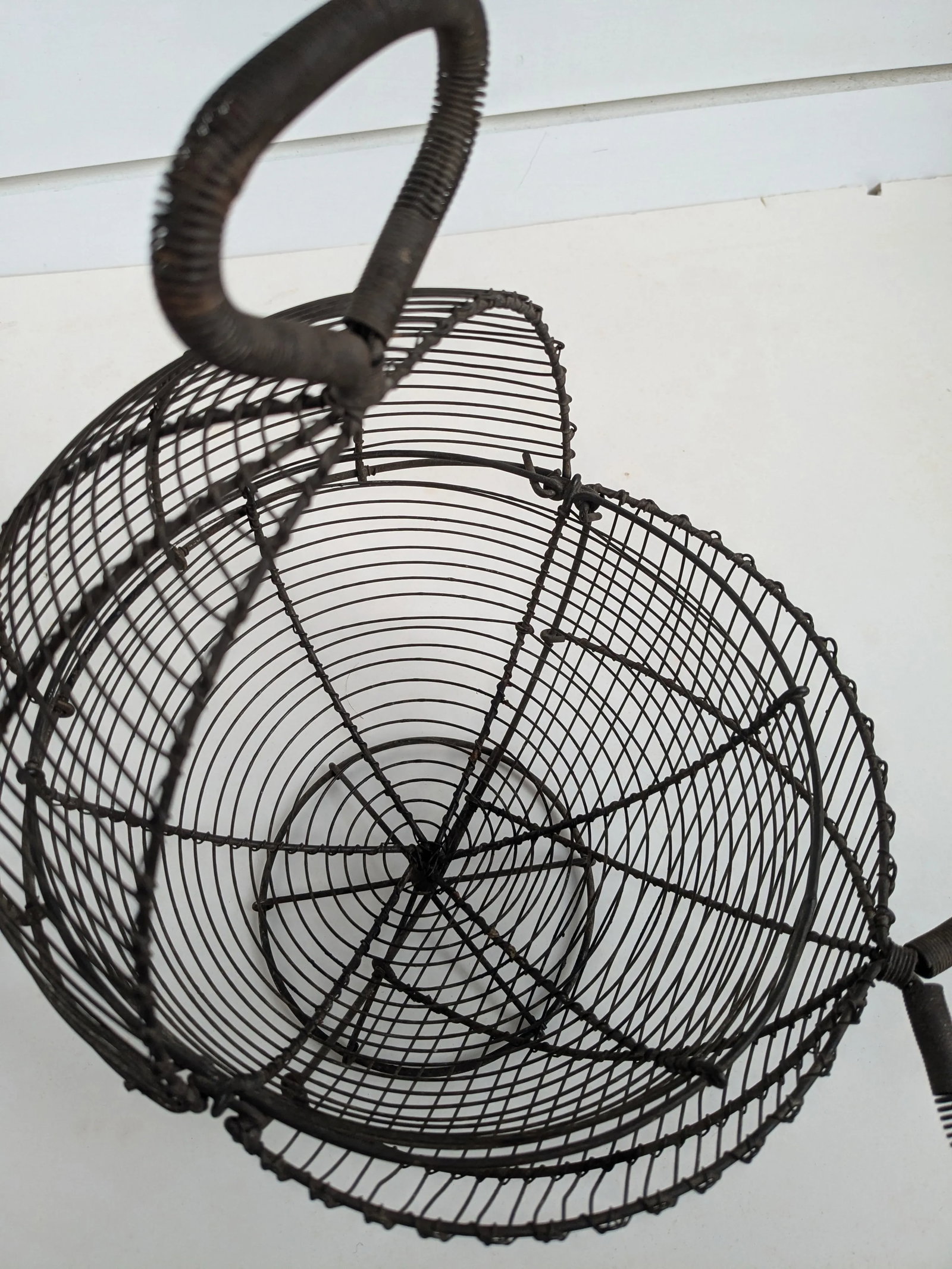 Antique French Primitive Wire Egg Basket / Lettuce Dryer - 8