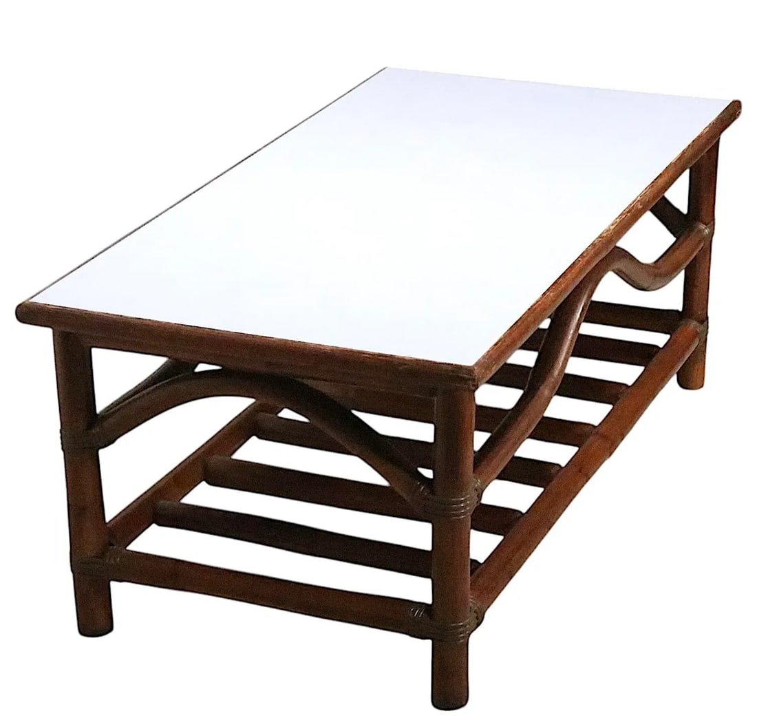 Mid Century Bamboo and Laminate Coffee Table Att. To John Wisner - 3