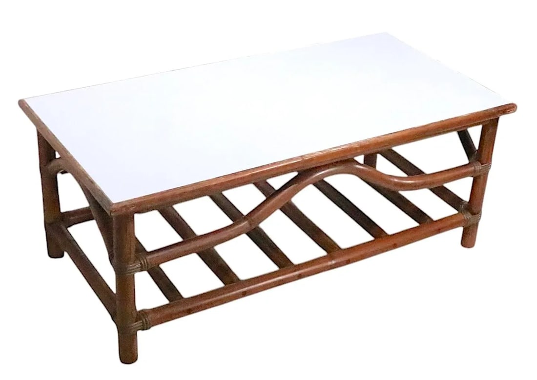 Mid Century Bamboo and Laminate Coffee Table Att. To John Wisner - 8