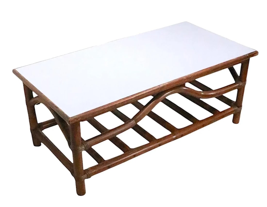 Mid Century Bamboo and Laminate Coffee Table Att. To John Wisner - 9