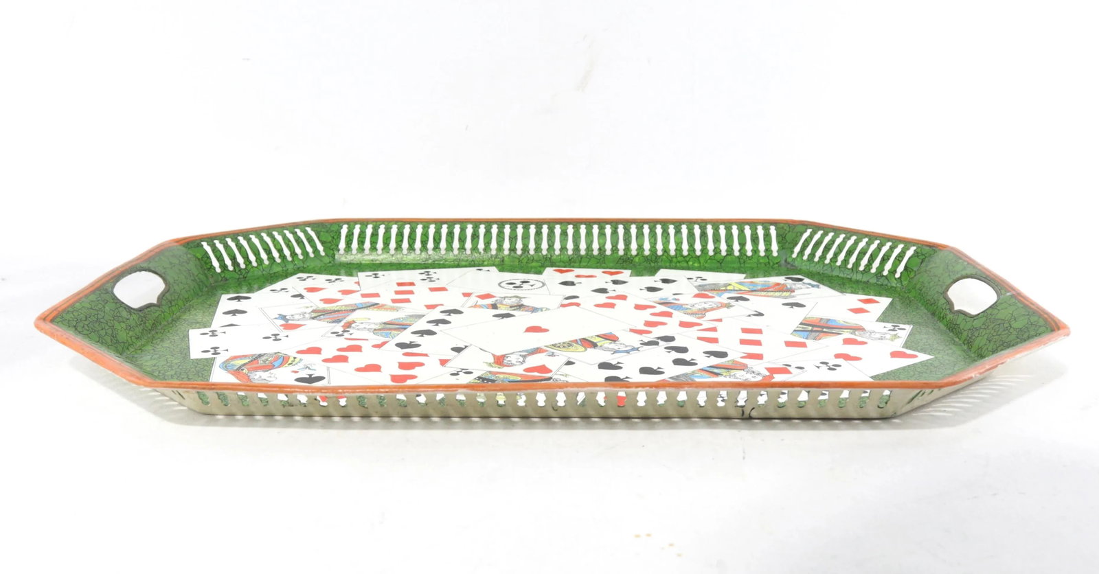 20th Century Hollywood Regency Style Hand-Painted Playing Cards Art Decorative Metal Tray - 2