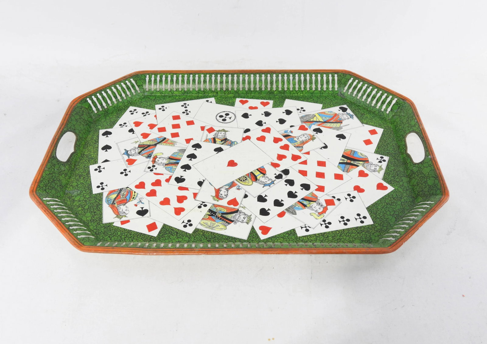 20th Century Hollywood Regency Style Hand-Painted Playing Cards Art Decorative Metal Tray - 4