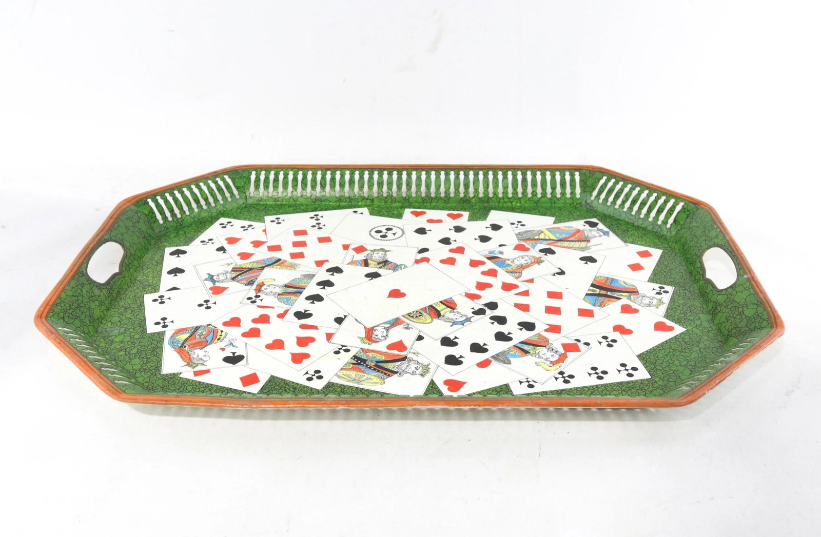20th Century Hollywood Regency Style Hand-Painted Playing Cards Art Decorative Metal Tray - 5