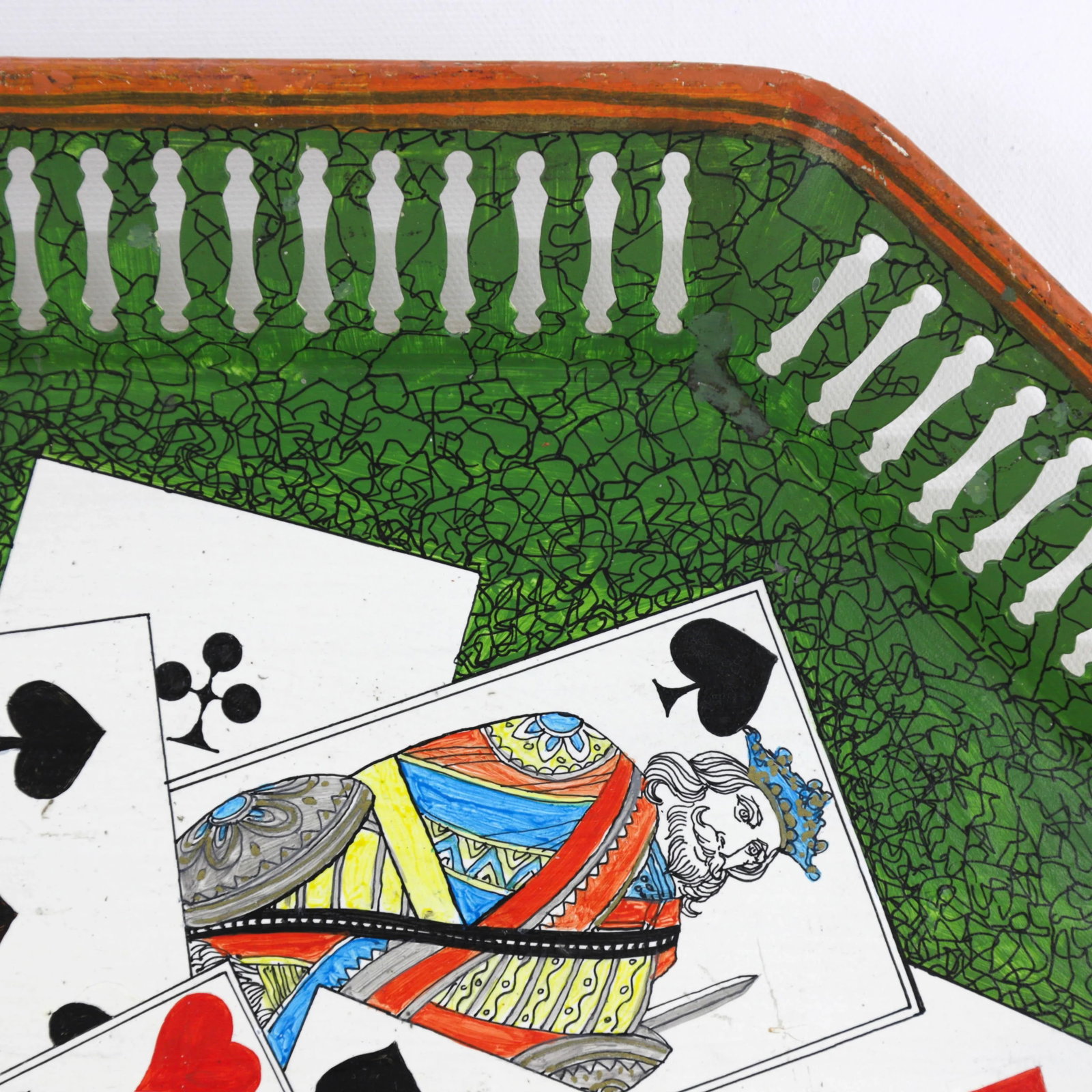 20th Century Hollywood Regency Style Hand-Painted Playing Cards Art Decorative Metal Tray - 6