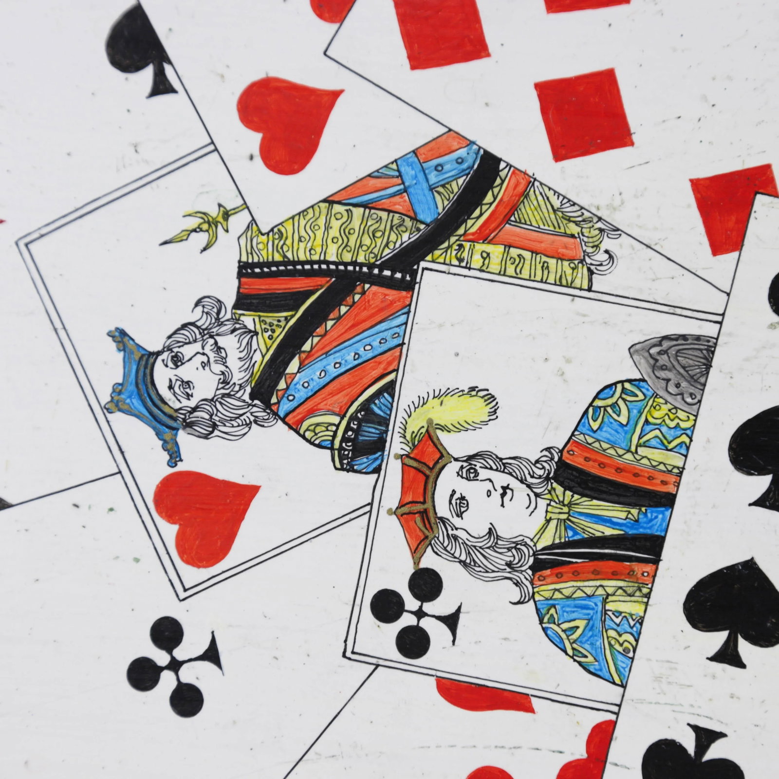 20th Century Hollywood Regency Style Hand-Painted Playing Cards Art Decorative Metal Tray - 7