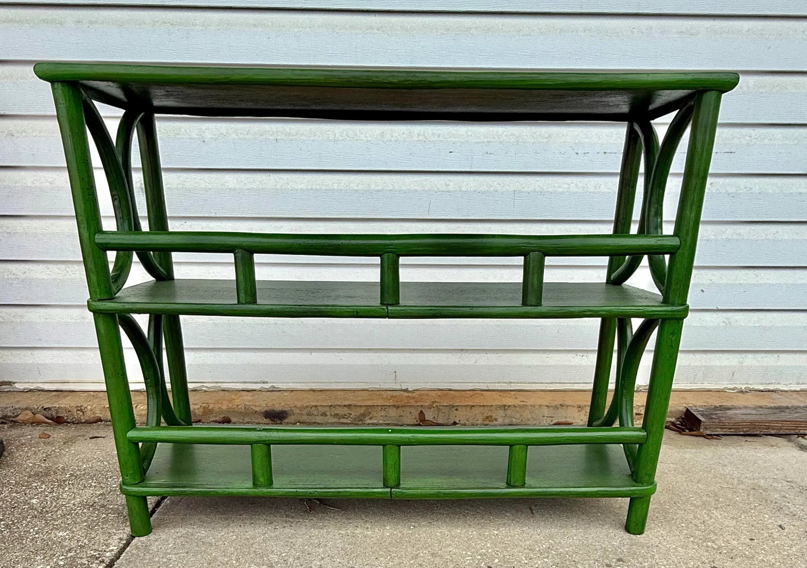 Vintage Rattan Etagere Bookcase Newly Painted Green - Versatile Console & Home Decor Accent - 10
