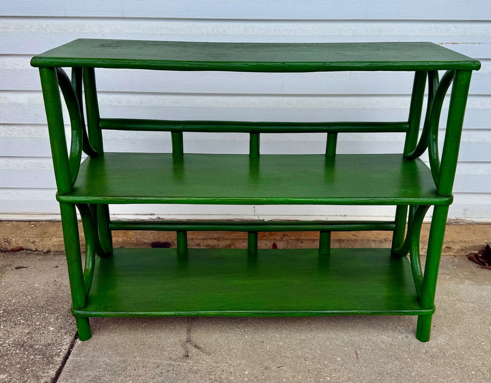 Vintage Rattan Etagere Bookcase Newly Painted Green - Versatile Console & Home Decor Accent - 2