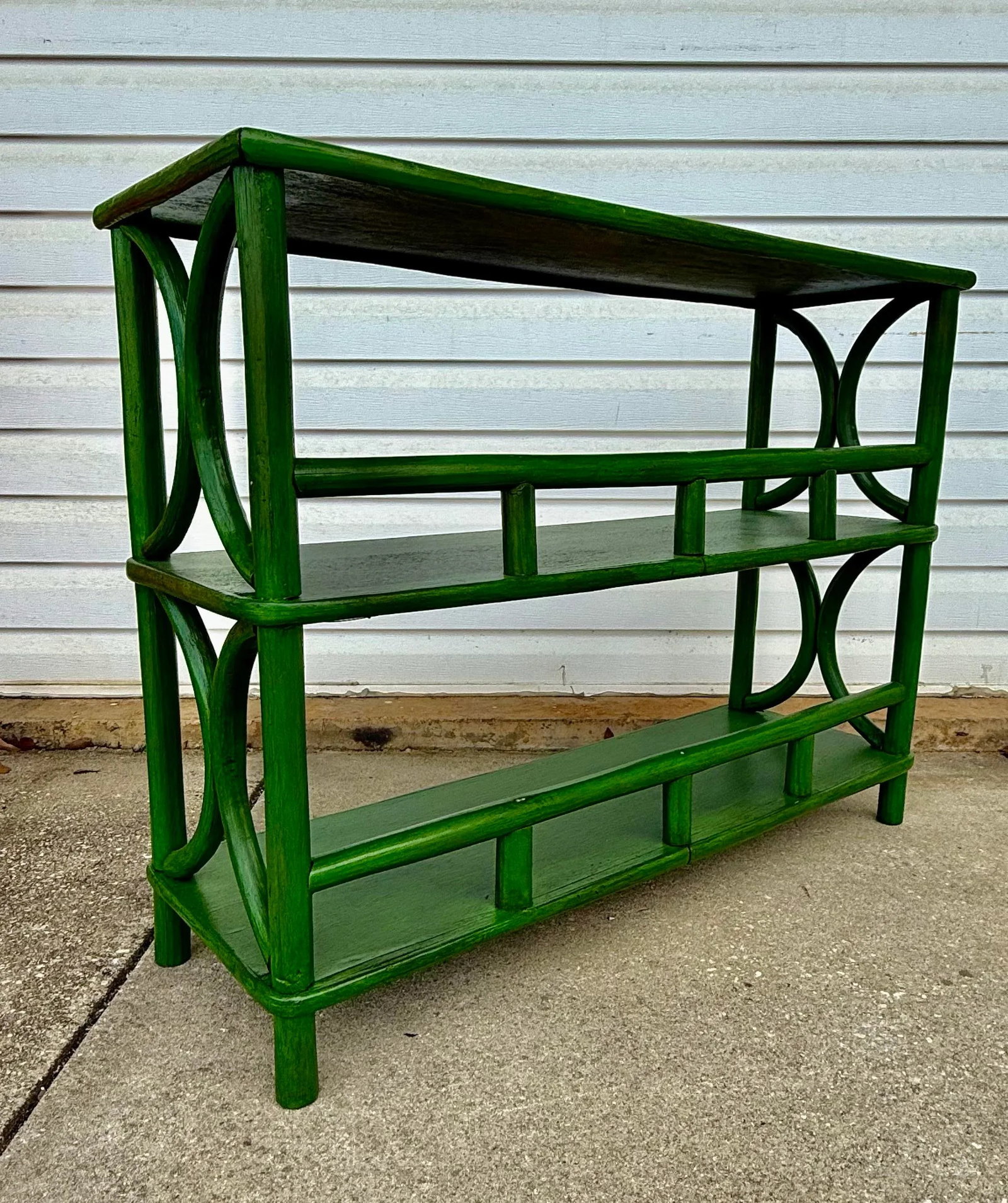 Vintage Rattan Etagere Bookcase Newly Painted Green - Versatile Console & Home Decor Accent - 3