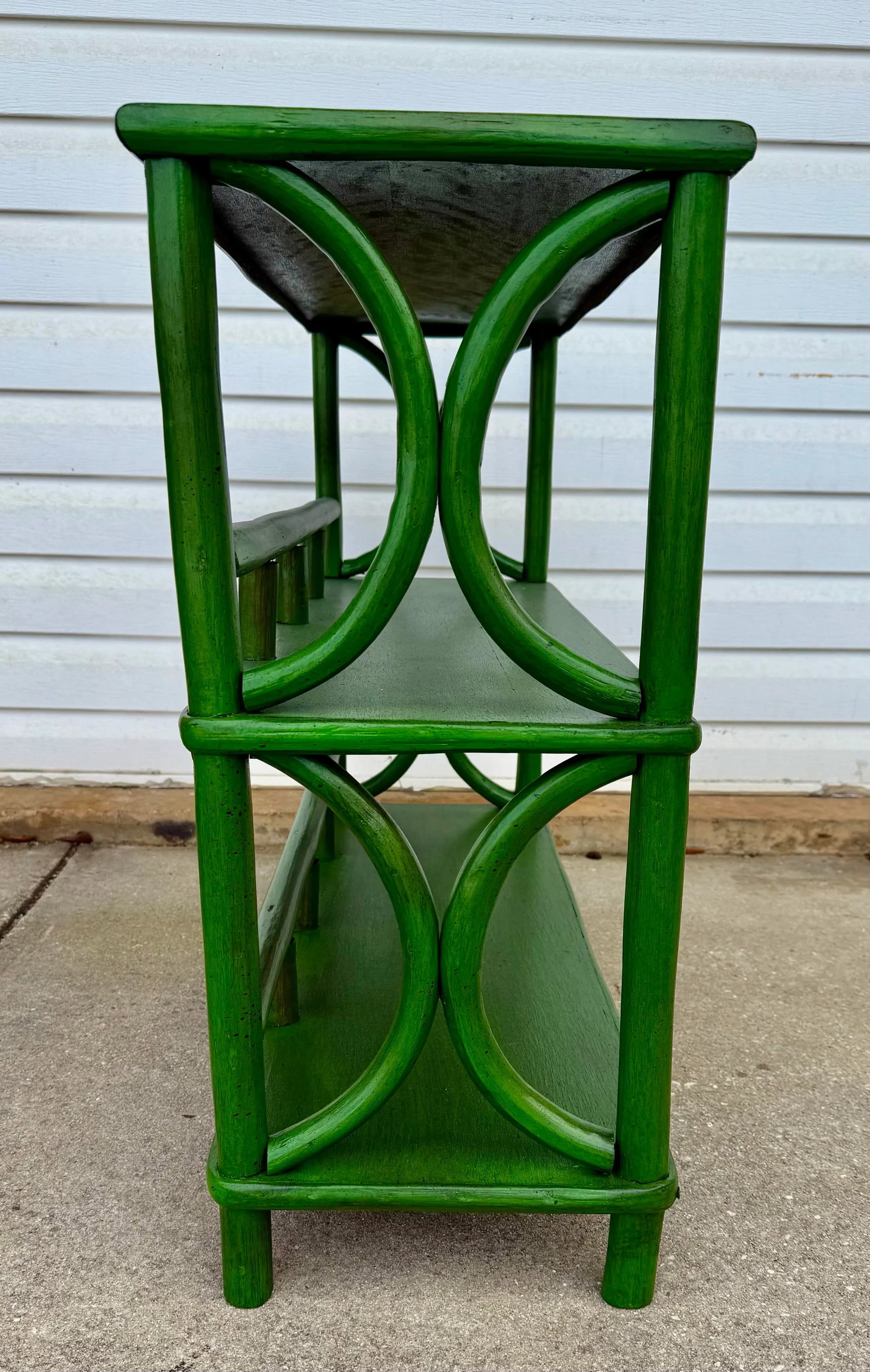 Vintage Rattan Etagere Bookcase Newly Painted Green - Versatile Console & Home Decor Accent - 4