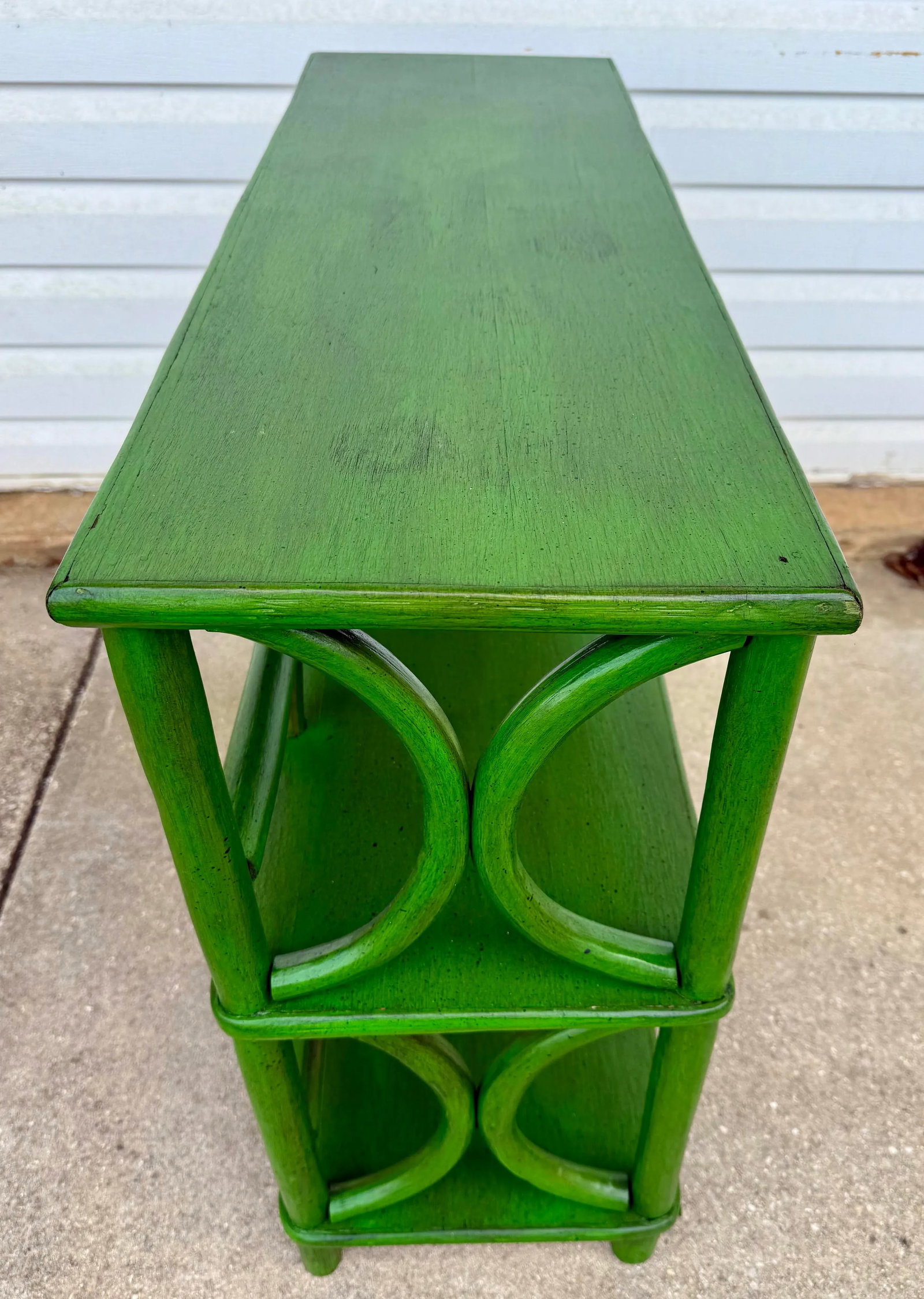 Vintage Rattan Etagere Bookcase Newly Painted Green - Versatile Console & Home Decor Accent - 6