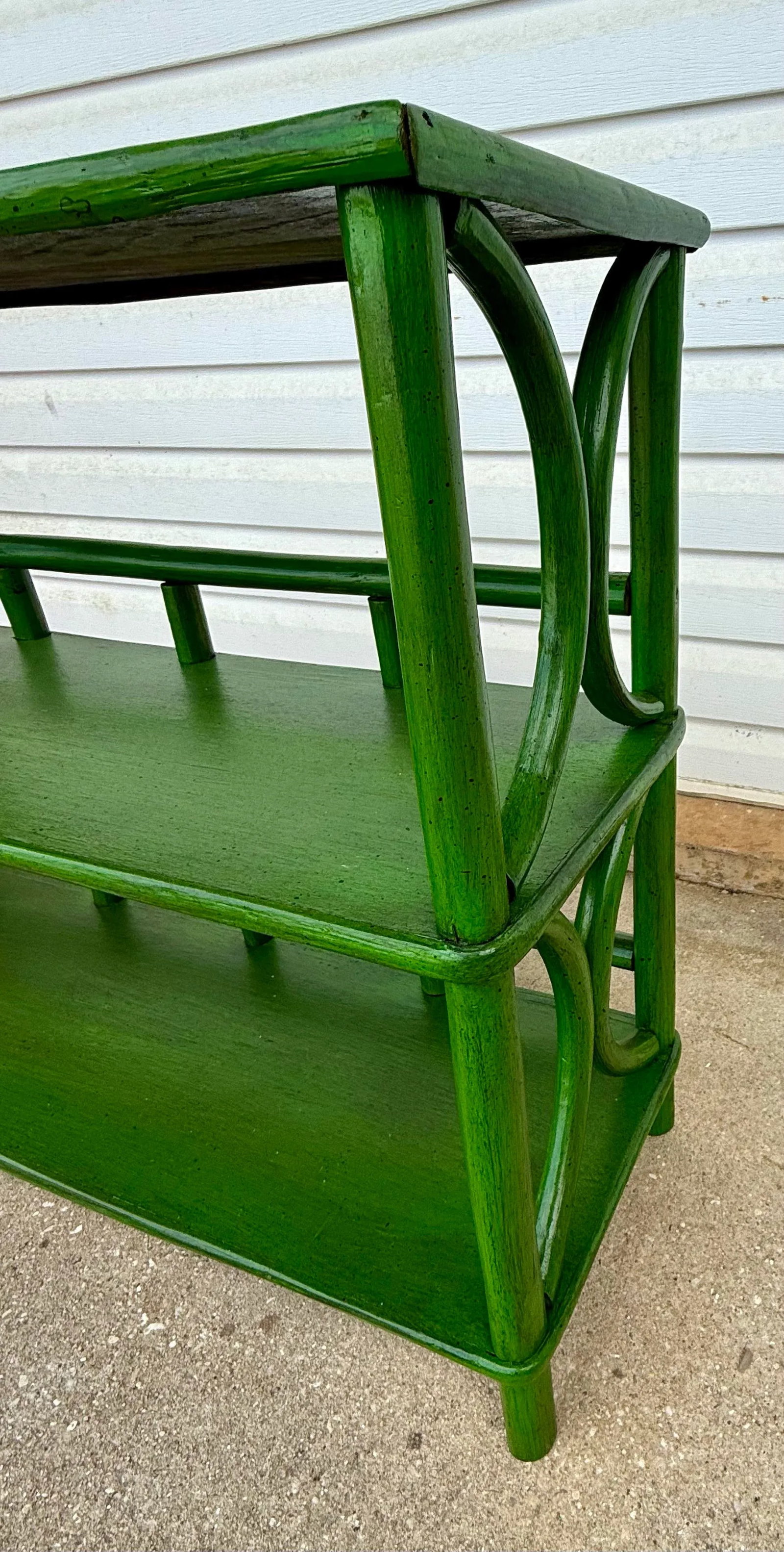 Vintage Rattan Etagere Bookcase Newly Painted Green - Versatile Console & Home Decor Accent - 7