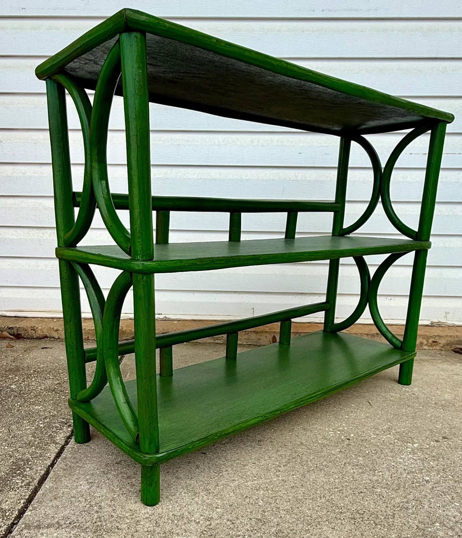 Vintage Rattan Etagere Bookcase Newly Painted Green - Versatile Console & Home Decor Accent - 9