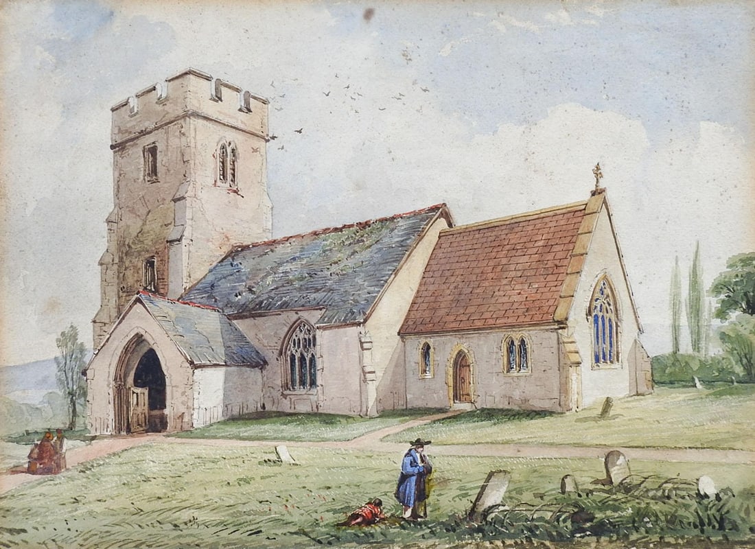 19th Century Clatworthy Church Watercolor Painting - 6