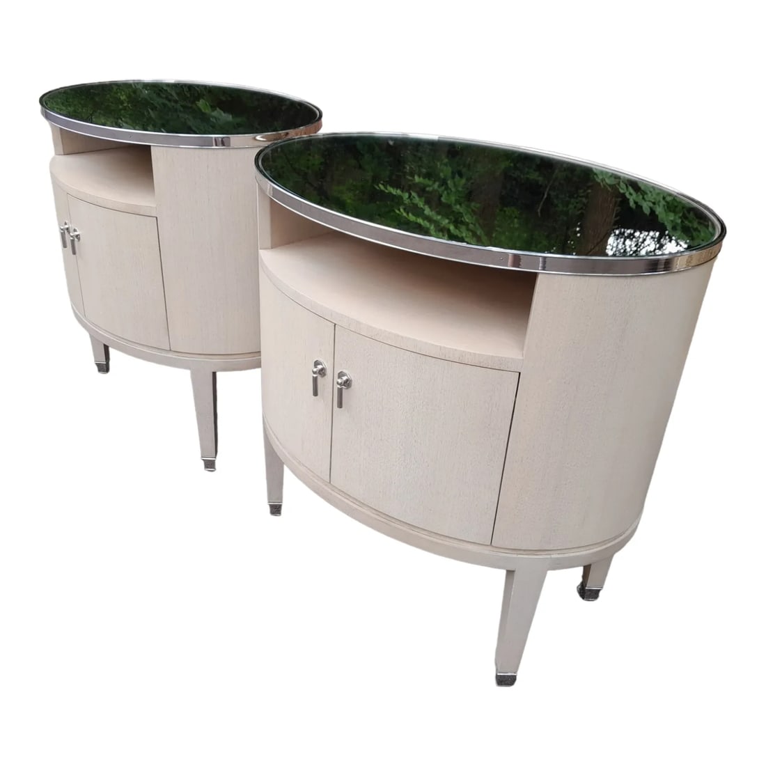 Pair of Century Furniture Company Pirouette Bedside Tables With Silver Trim - 2