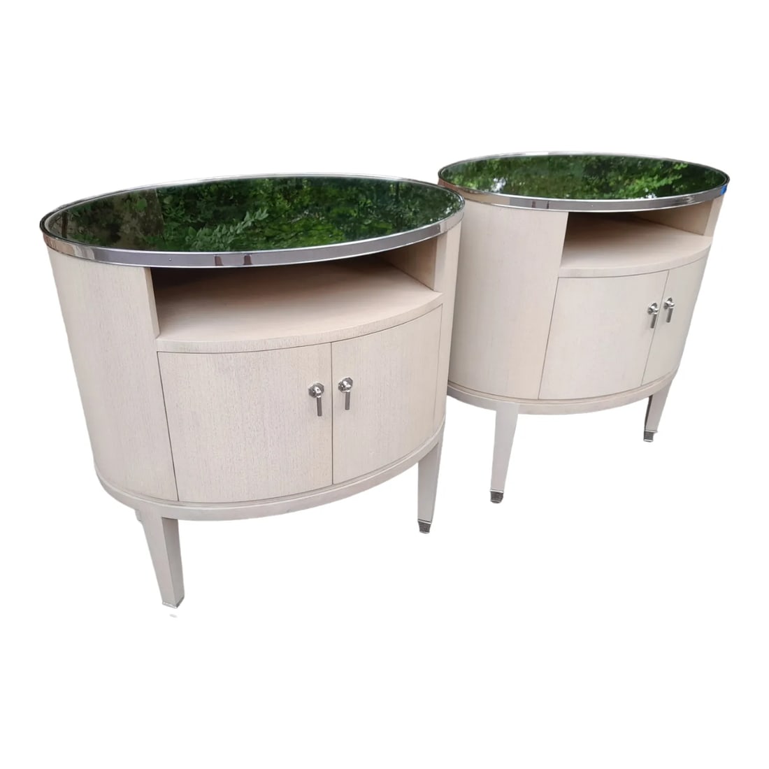 Pair of Century Furniture Company Pirouette Bedside Tables With Silver Trim - 3