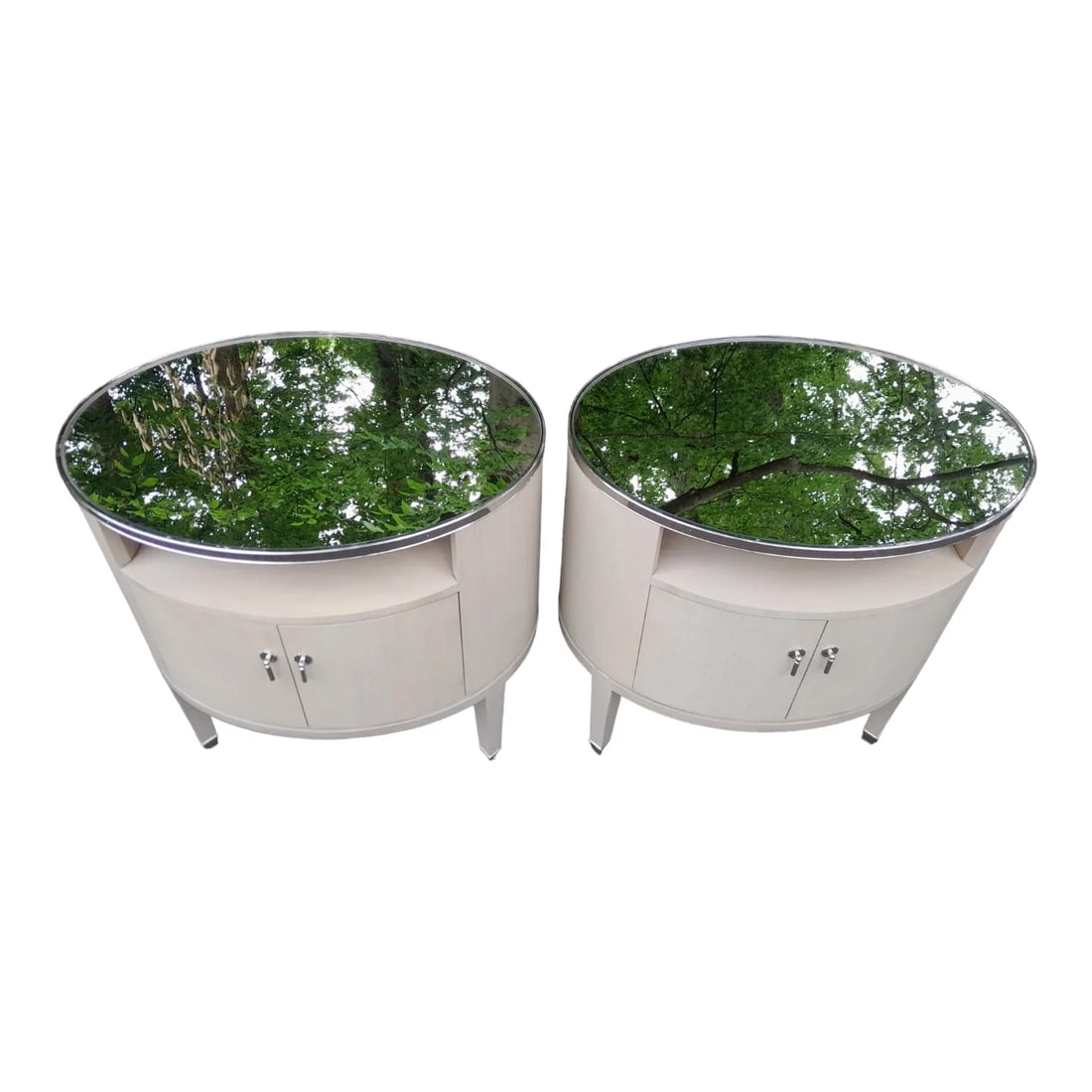 Pair of Century Furniture Company Pirouette Bedside Tables With Silver Trim - 4