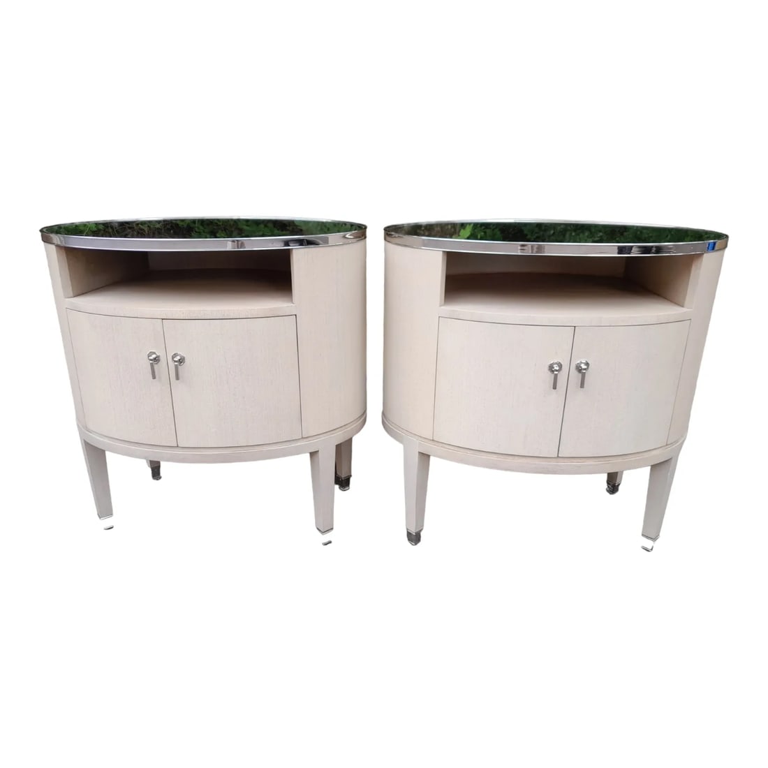 Pair of Century Furniture Company Pirouette Bedside Tables With Silver Trim - 8
