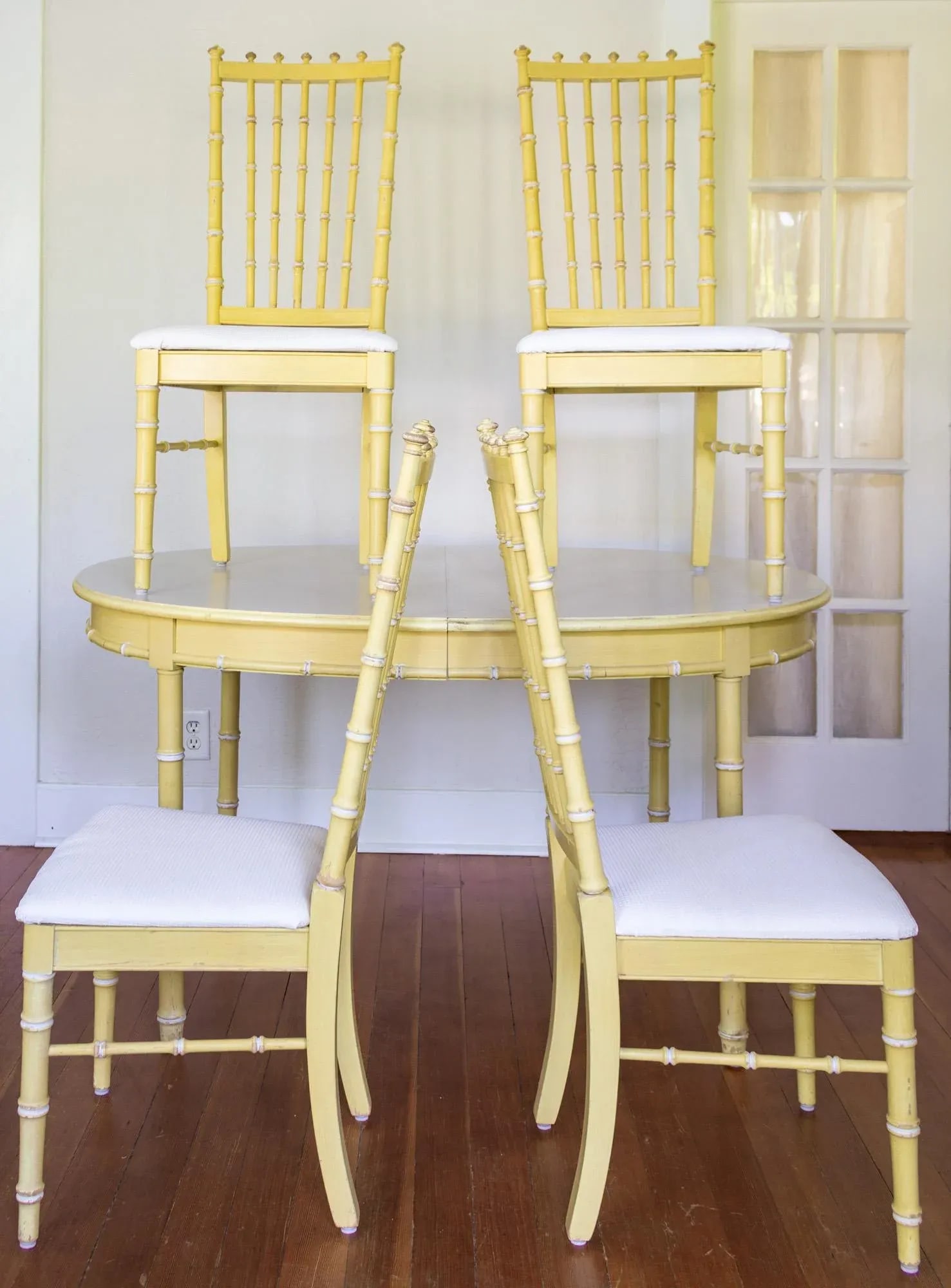 Thomasville Faux Bamboo Butter Yellow Oval Dining Table - 5