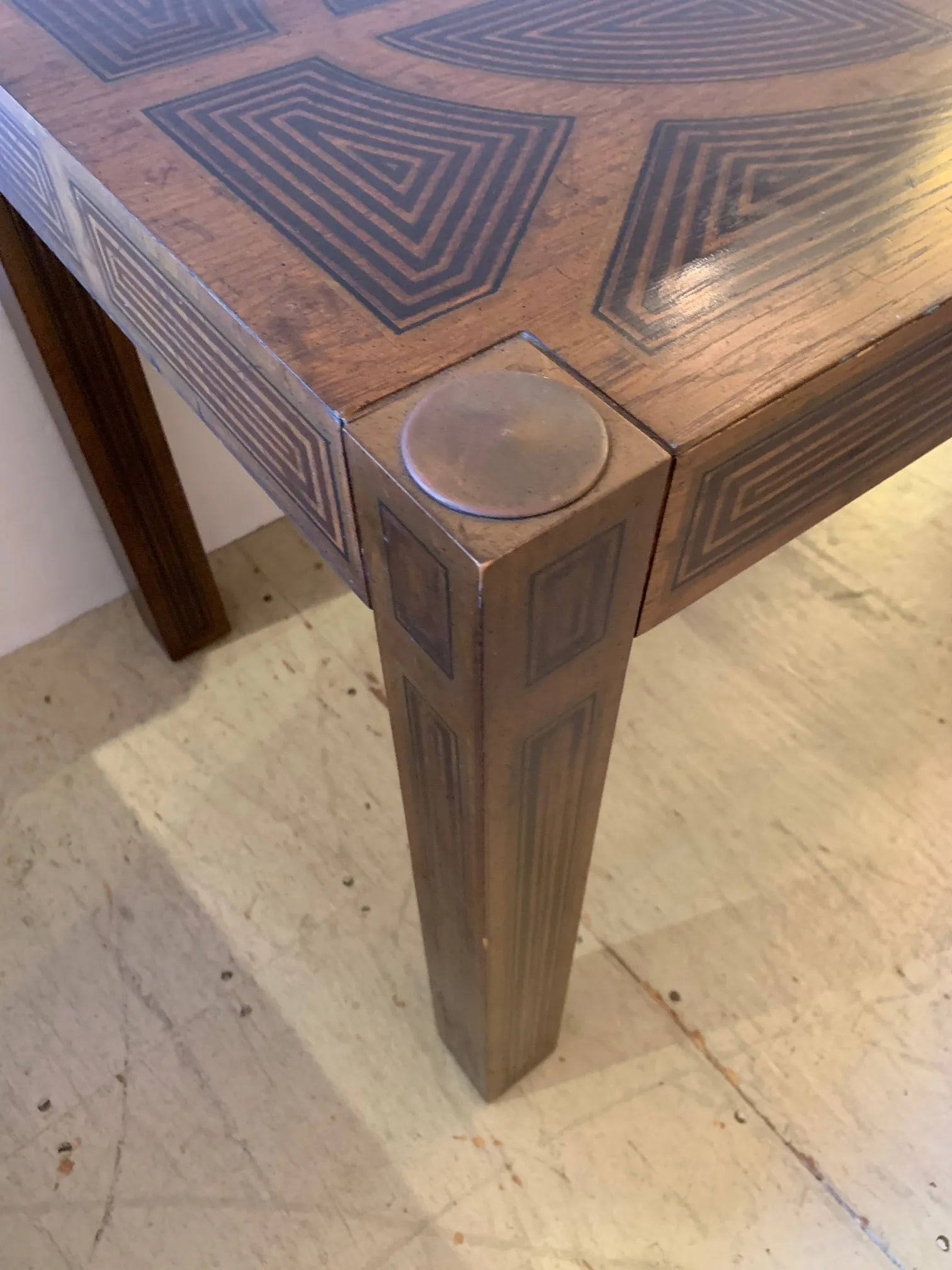 Inlaid Wood Rectangular End Table With Geometric Decoration - 8