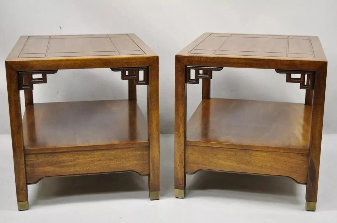 Century Furniture Chinoiserie Fretwork Wooden Side Lamp End Tables - A Pair - 11