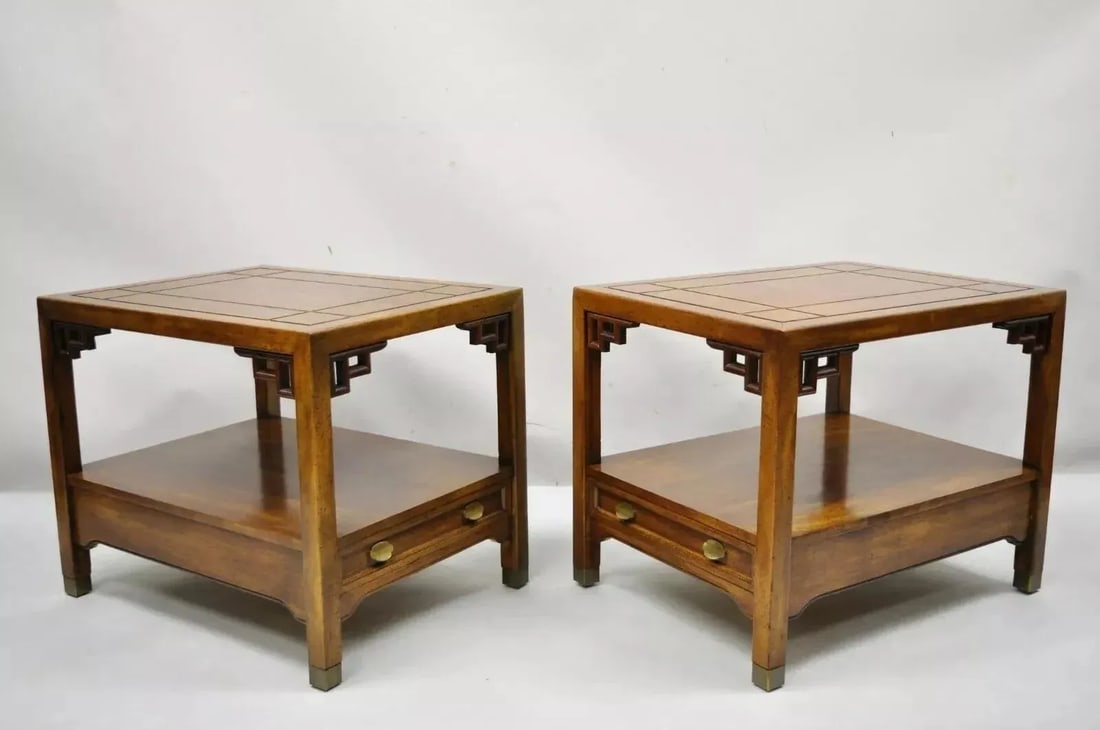 Century Furniture Chinoiserie Fretwork Wooden Side Lamp End Tables - A Pair - 12