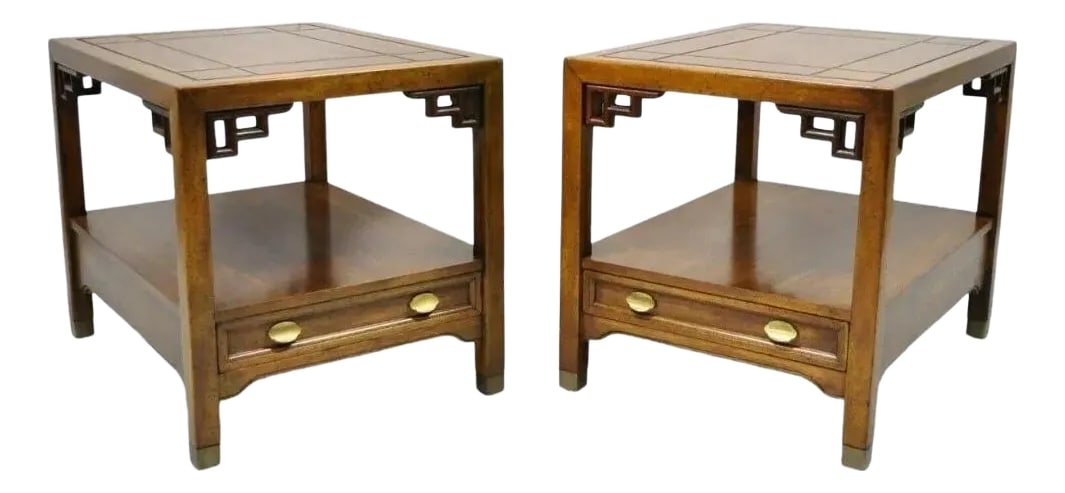 Century Furniture Chinoiserie Fretwork Wooden Side Lamp End Tables - A Pair (1 of 12)
