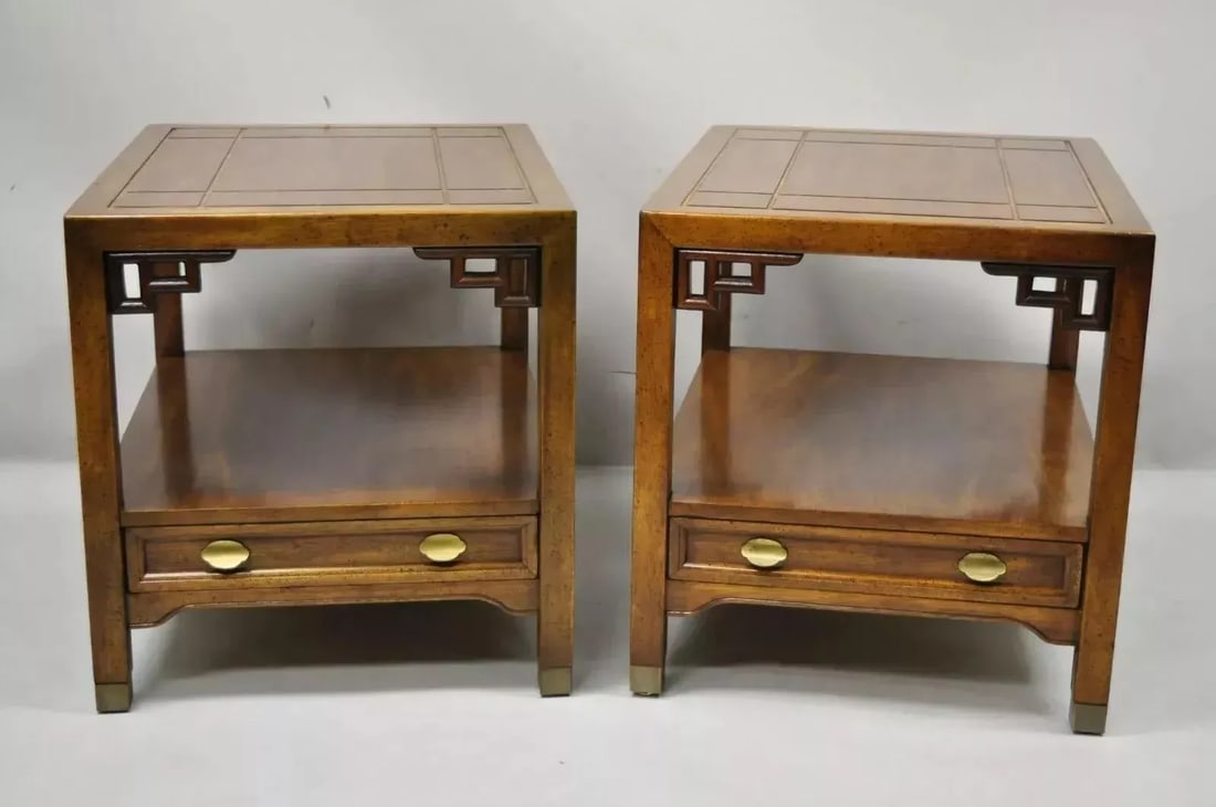 Century Furniture Chinoiserie Fretwork Wooden Side Lamp End Tables - A Pair - 2
