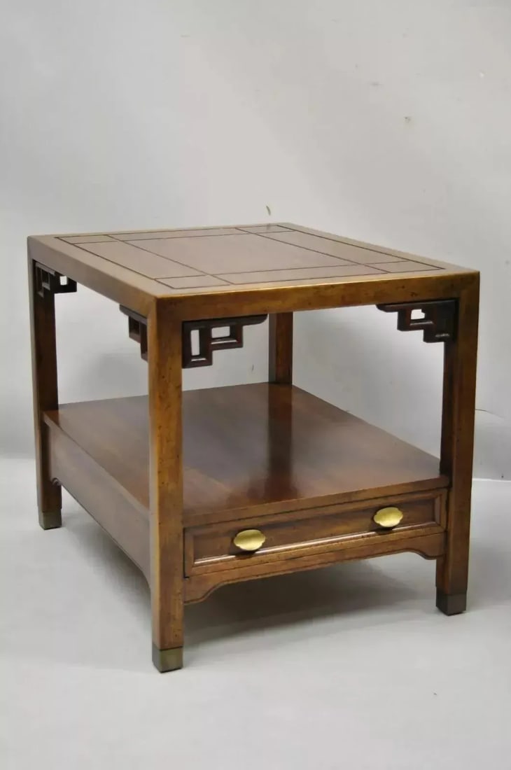 Century Furniture Chinoiserie Fretwork Wooden Side Lamp End Tables - A Pair - 3
