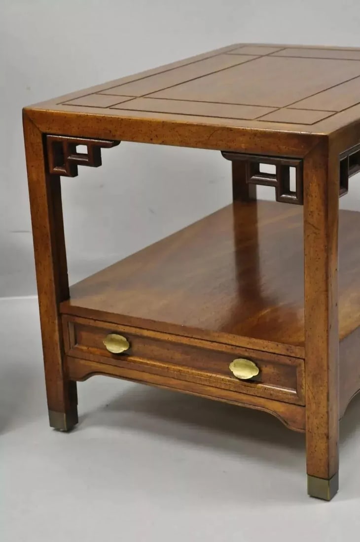 Century Furniture Chinoiserie Fretwork Wooden Side Lamp End Tables - A Pair - 5