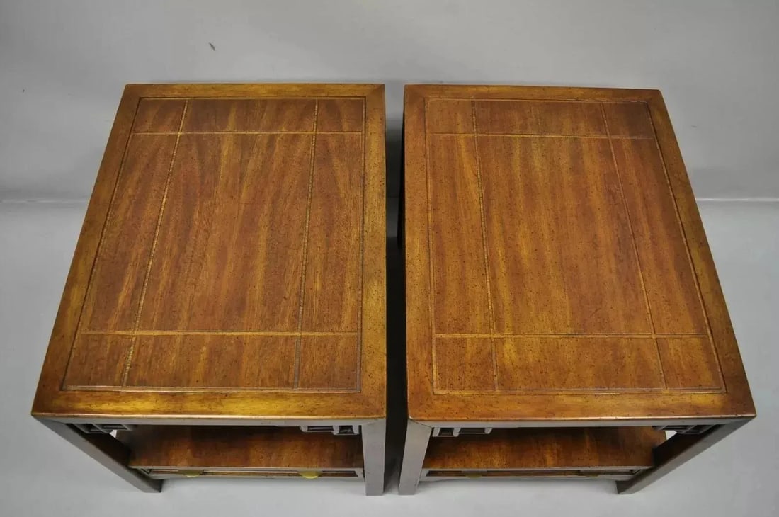 Century Furniture Chinoiserie Fretwork Wooden Side Lamp End Tables - A Pair - 6