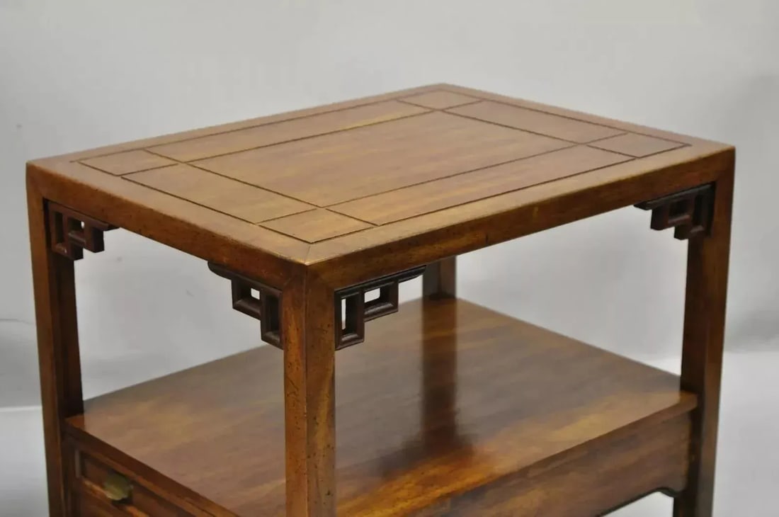 Century Furniture Chinoiserie Fretwork Wooden Side Lamp End Tables - A Pair - 8
