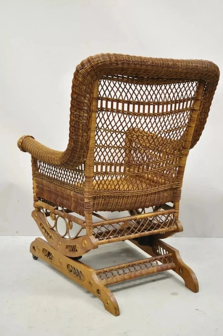 Late 19th Century Antique Heywood Wakefield Victorian Woven Wicker Platform Rocker Rocking Chair - 10