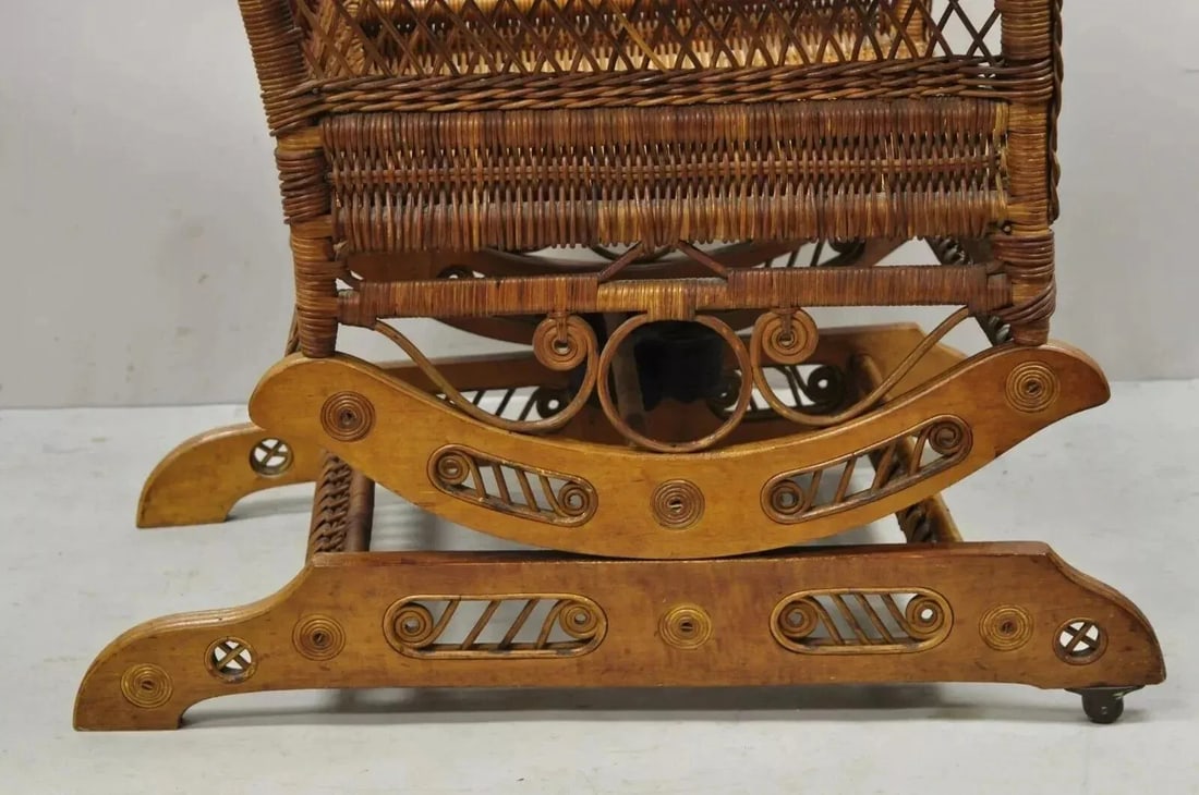 Late 19th Century Antique Heywood Wakefield Victorian Woven Wicker Platform Rocker Rocking Chair - 11