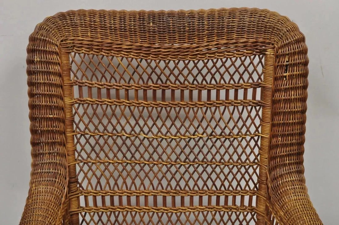 Late 19th Century Antique Heywood Wakefield Victorian Woven Wicker Platform Rocker Rocking Chair - 3