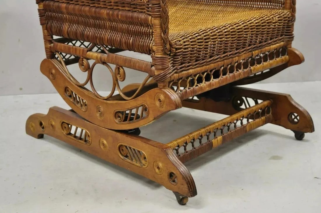 Late 19th Century Antique Heywood Wakefield Victorian Woven Wicker Platform Rocker Rocking Chair - 6