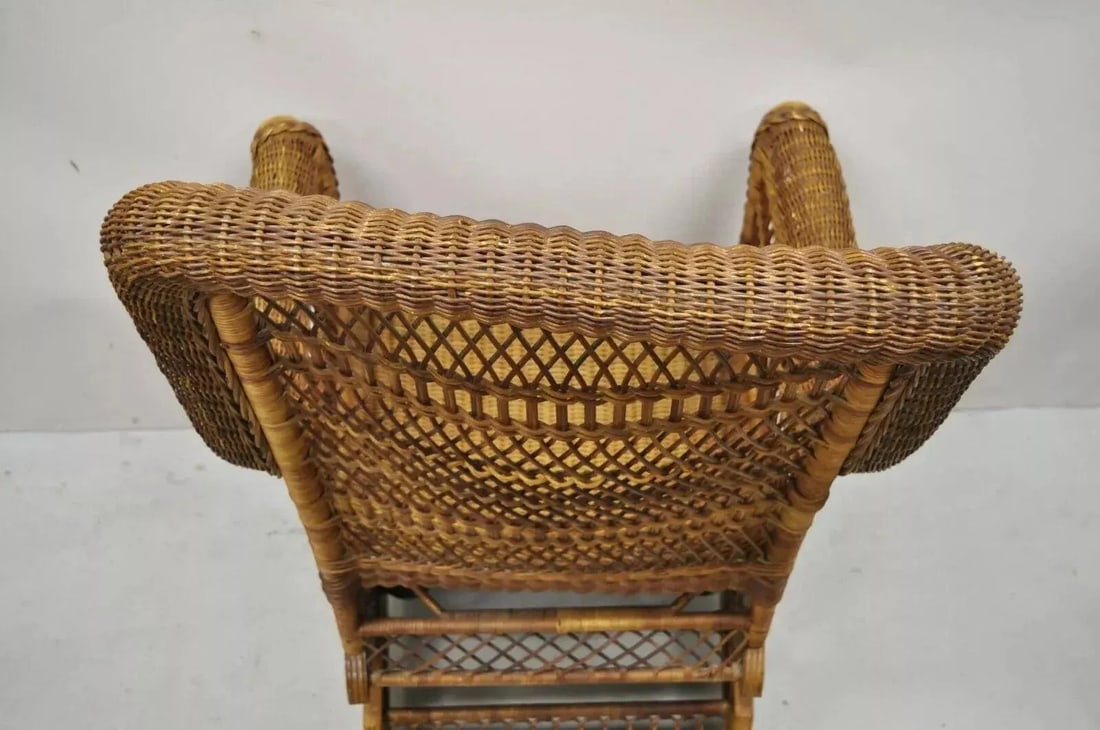 Late 19th Century Antique Heywood Wakefield Victorian Woven Wicker Platform Rocker Rocking Chair - 9