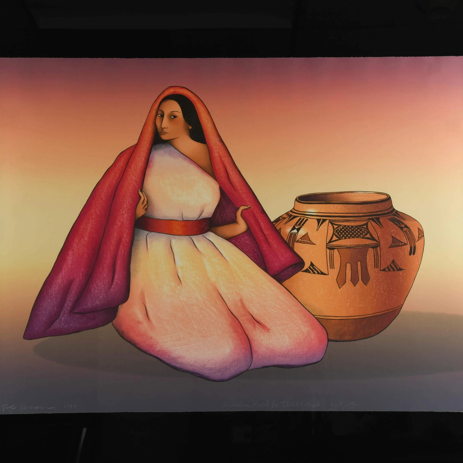 1980s Framed Signed R C Gorman Lithograph "Harvest Jar" - 2
