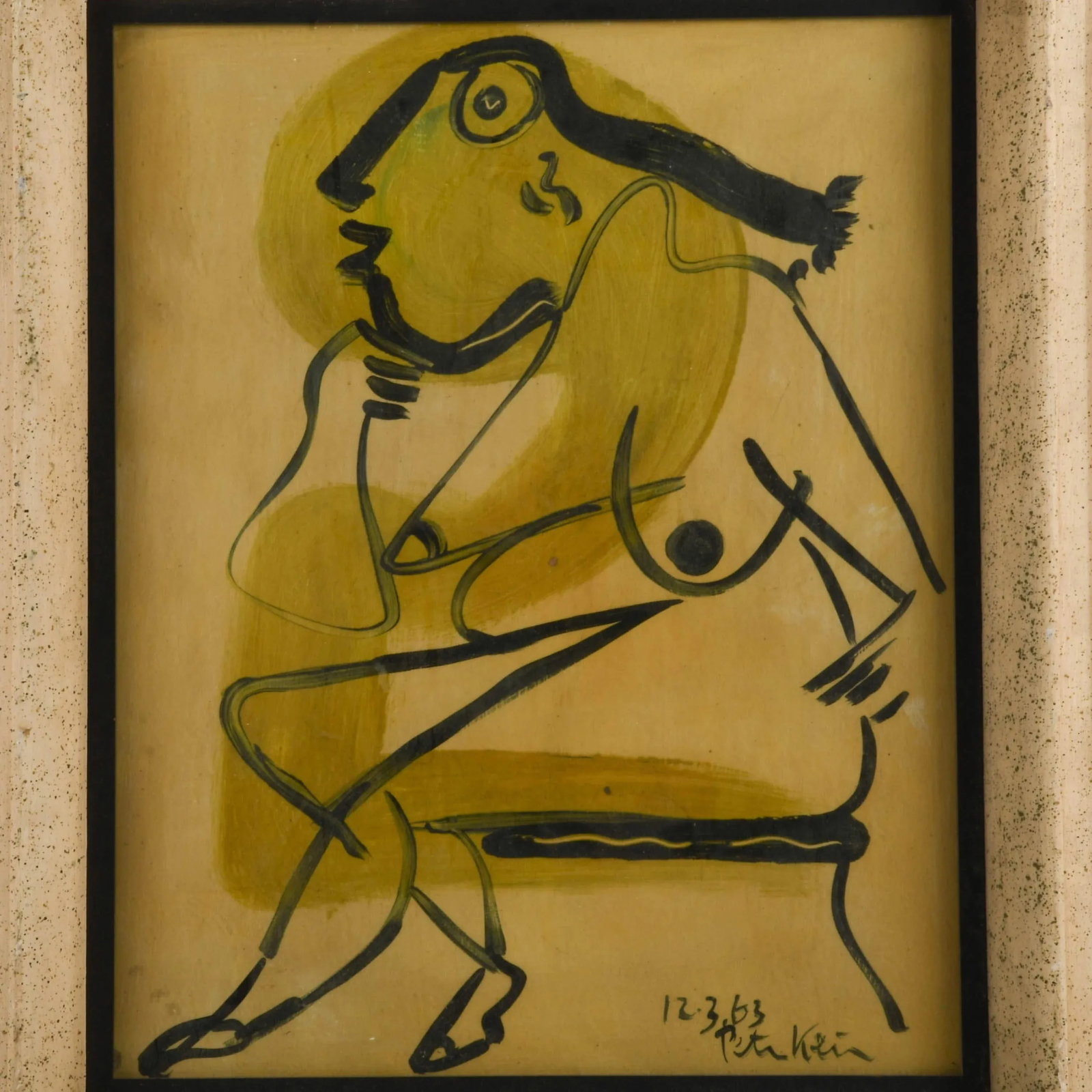 Framed Signed Peter Keil "Woman Sitting in a Chair 1963" Mix Media - 2