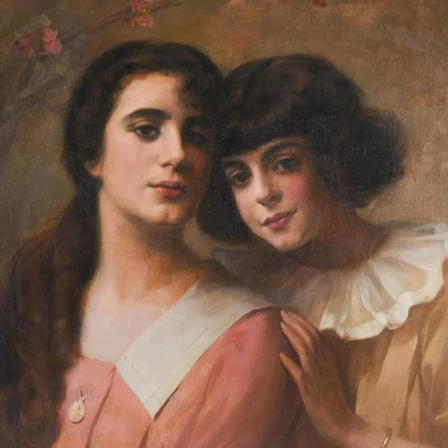 Early 20th Century Framed Signed Louis Boni "Muchachas" Oil on Canvas on Board - 2